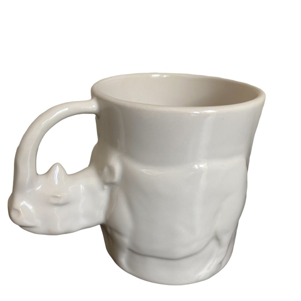 Pottery Barn Sculpted Animal Stoneware Alphabet Mug Initial R  Rhinoceros Cream